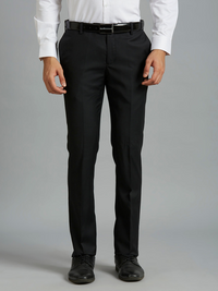 Black Plain Wool Blend With Elastane Auto Fit Formal Cross Pocket pants