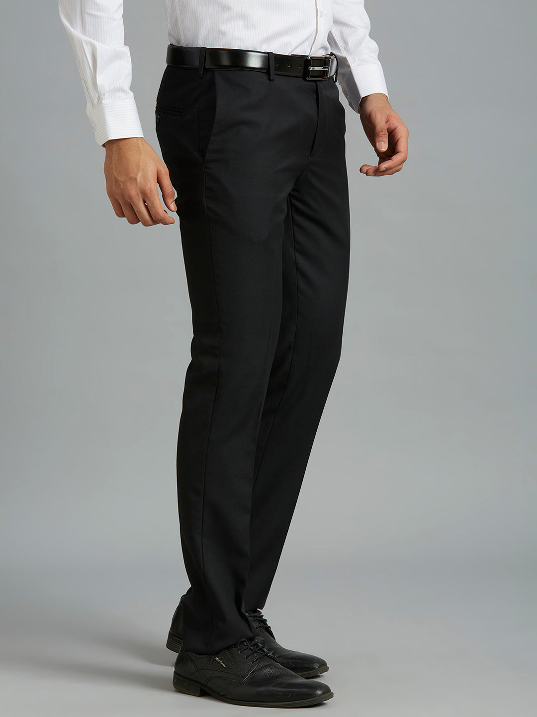 Black Plain Wool Blend With Elastane Auto Fit Formal Cross Pocket pants
