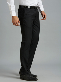 Black Plain Wool Blend With Elastane Auto Fit Formal Cross Pocket pants