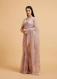 Dusty Pink Floral Jaal Embroidered Saree with Rhinestone Work