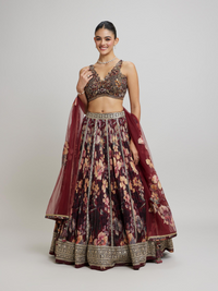 Elegant Maroon Net Lehenga
