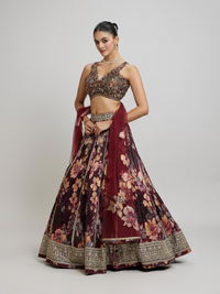 Elegant Maroon Net Lehenga