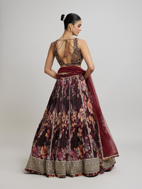 Elegant Maroon Net Lehenga