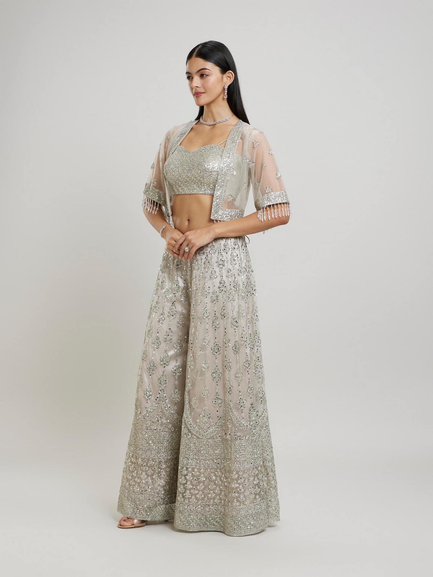 Fawn Flair Net-Embellished Indo Western