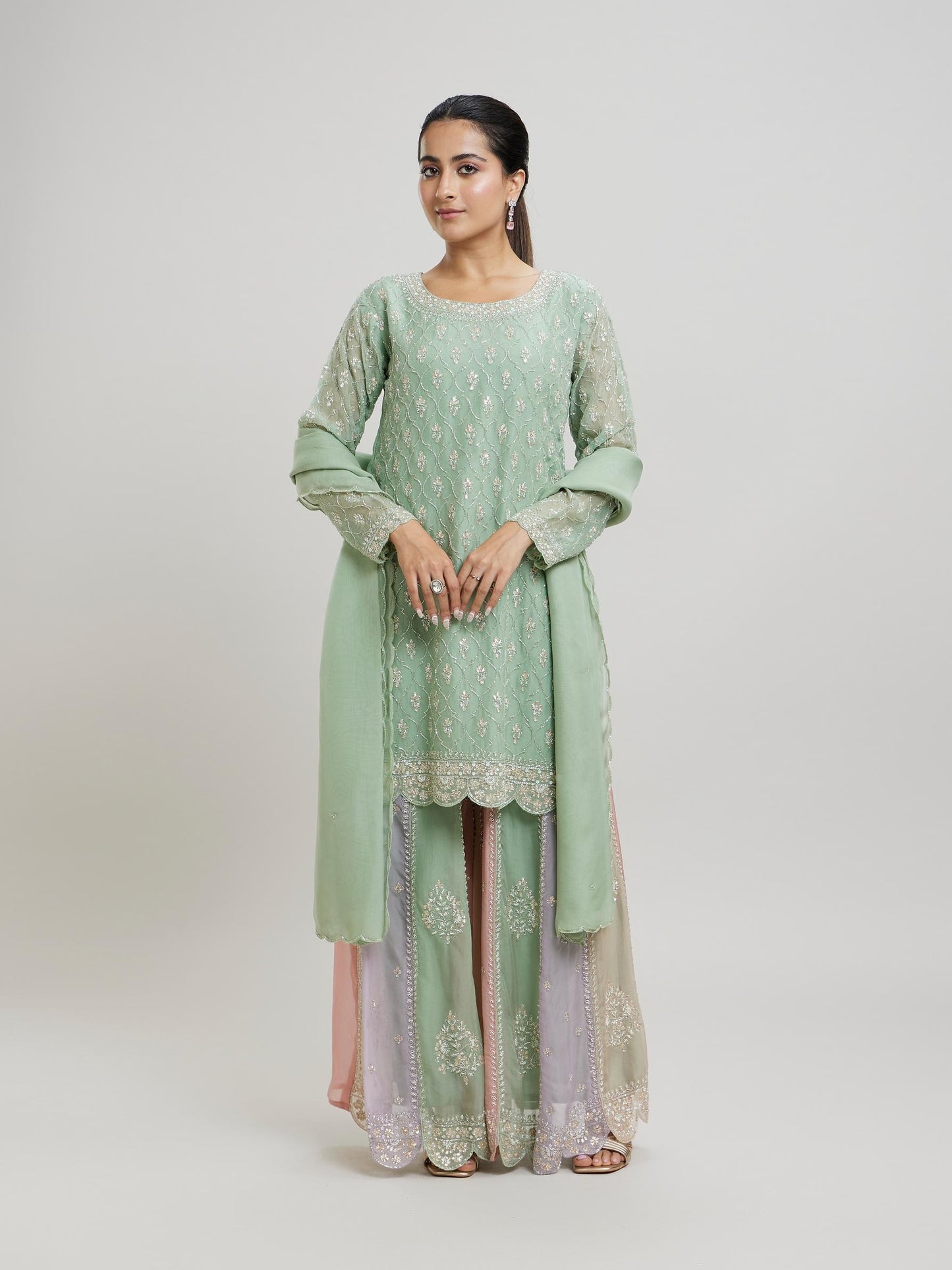 Gracious Pista Green Stitched Suit