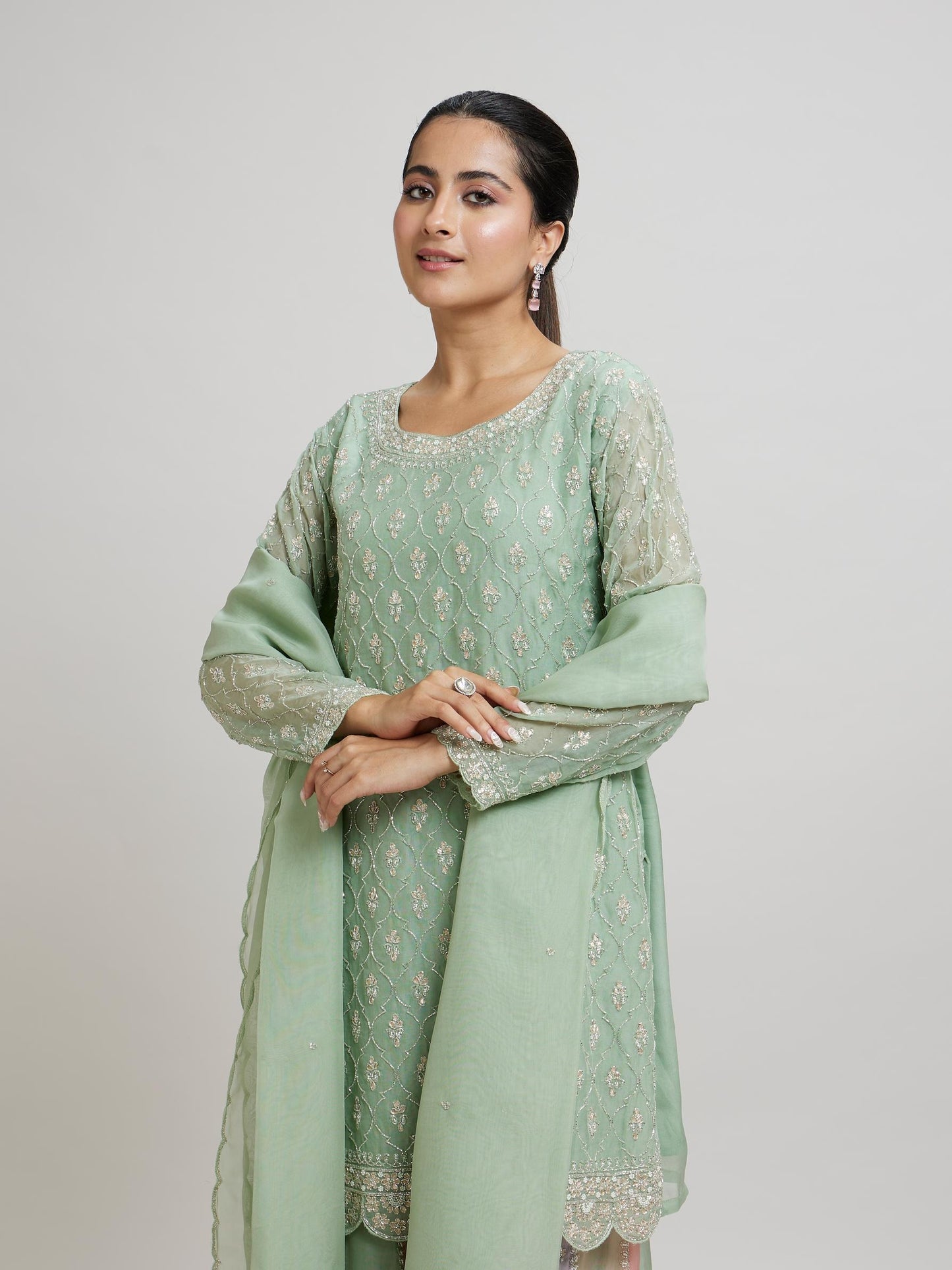 Gracious Pista Green Stitched Suit