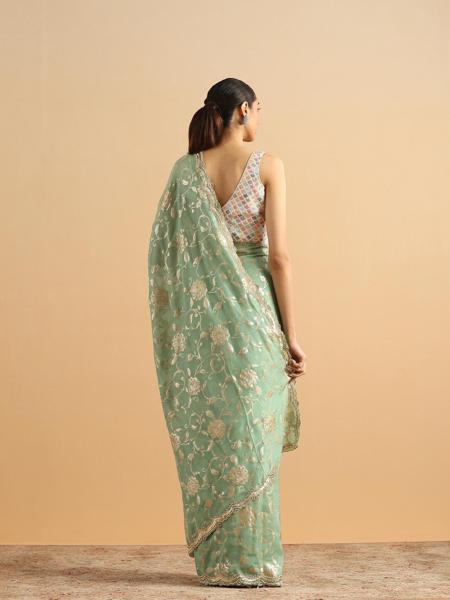 Whispering Pista Green Organza Saree