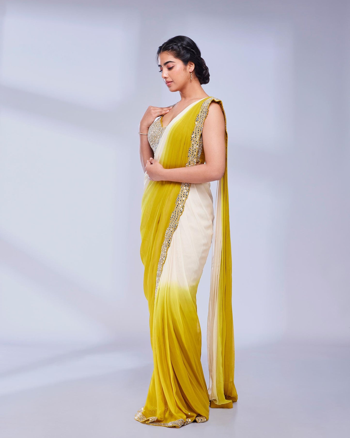 Radiant Mustard & Cream Georgette Saree