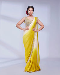 Radiant Mustard & Cream Georgette Saree