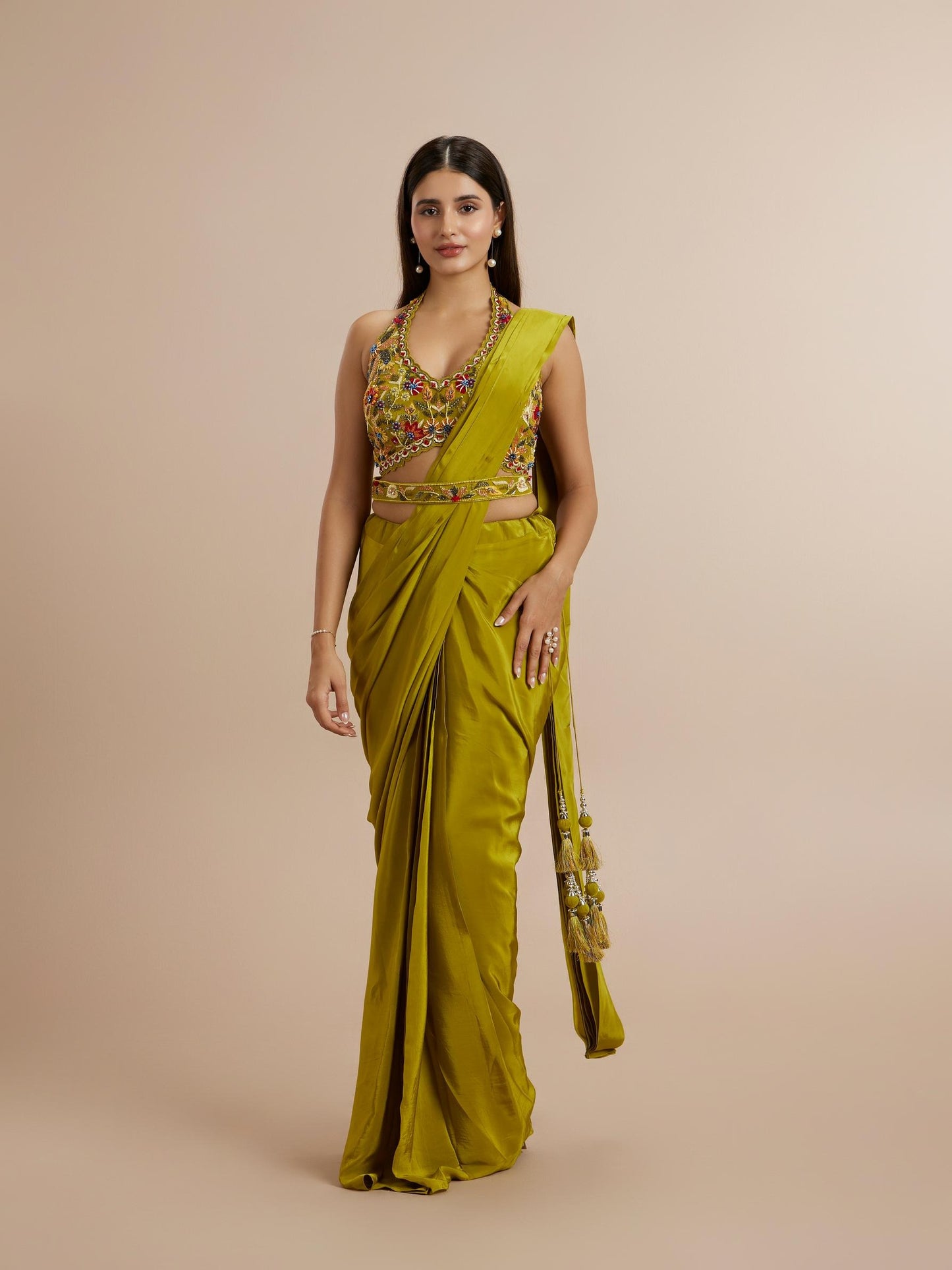 Elegant Green Satin Saree