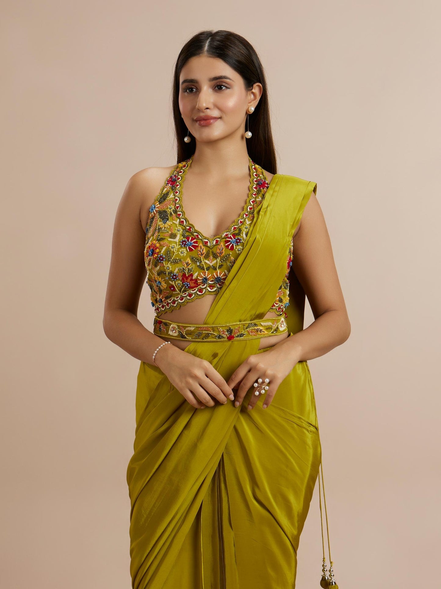 Elegant Green Satin Saree