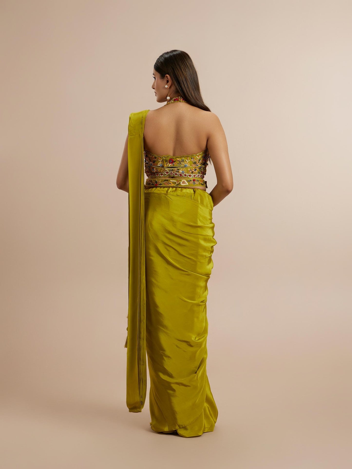 Elegant Green Satin Saree
