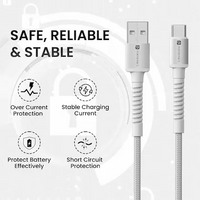Portronics Konenct X USB to Type C Cable with 3A Output, Fast Charging & Data Transfer, Nylon Braided, Aluminium Alloy Shell, 1M Length compatible with Type C Smartphones(White)