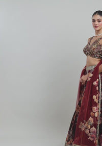 Elegant Maroon Net Lehenga