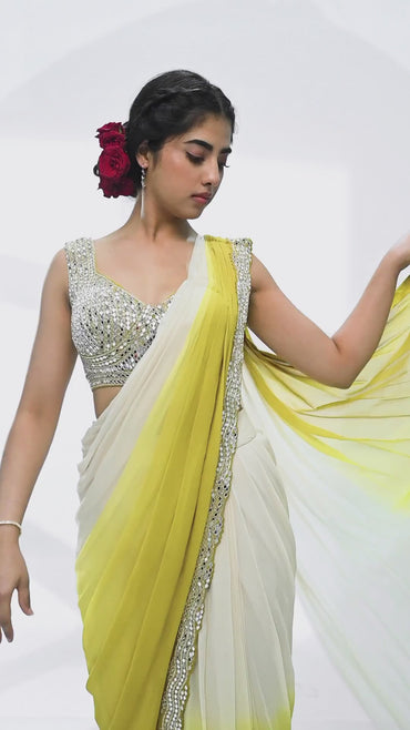 Radiant Mustard & Cream Georgette Saree